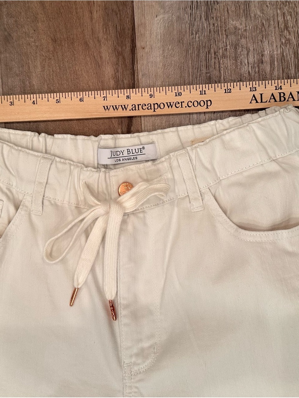 NWOT Judy Blue High Rise Palazzo Drawstring Pants Neutral Staple Sz 7/28 Short - Picture 4 of 11